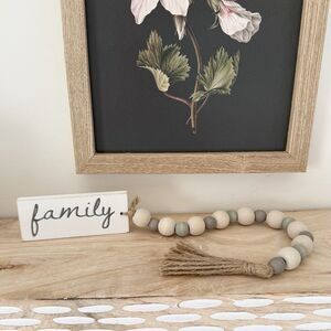 Farmhouse Wood Bead Garland Family Sign Tassel Home Decor